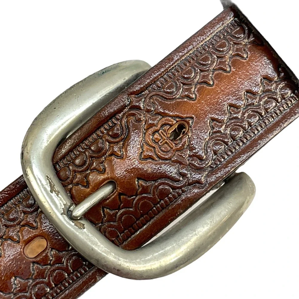 Mens Belt Brown Embossed Leather 36-39